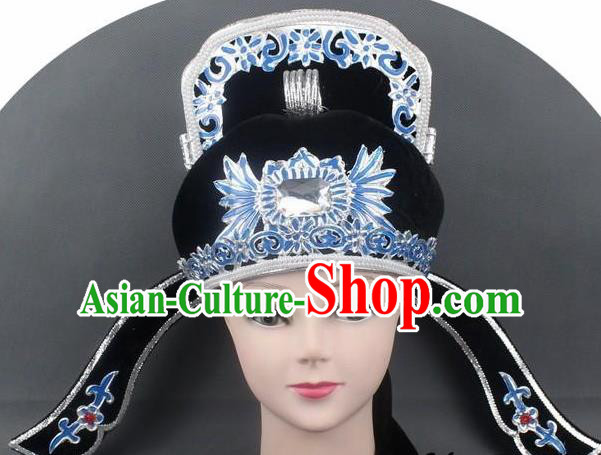 Chinese Ancient Scholar Black Hat Traditional Peking Opera Niche Headwear for Men
