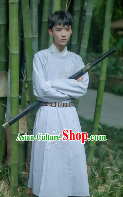Chinese Tang Dynasty Swordsman Costume Ancient Imperial Bodyguard Round Collar Robe for Men
