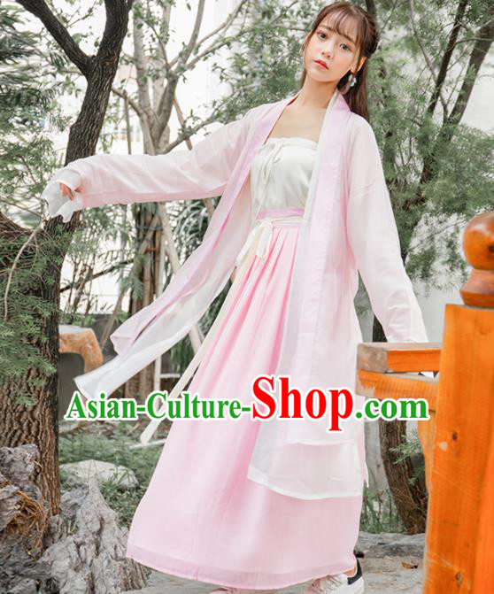 Ancient Chinese Song Dynasty Historical Costumes Palace Lady Pink Hanfu Dress for Women