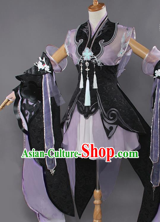 Chinese Traditional Cosplay Costumes Ancient Swordswoman Purple Dress for Women