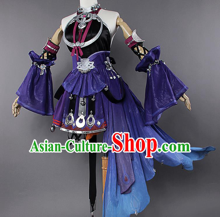 Chinese Traditional Cosplay Kung Fu Instructor Costumes Ancient Swordswoman Purple Dress for Women
