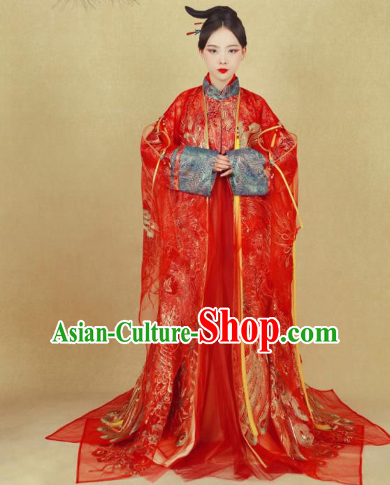 Chinese Ancient Wedding Red Hanfu Dress Ming Dynasty Imperial Empress Embroidered Historical Costumes for Women