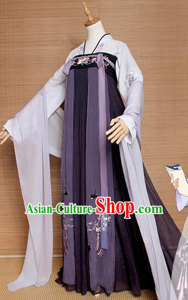Top Grade Chinese Cosplay Princess Costumes Ancient Tang Dynasty Palace Lady Purple Dress for Women