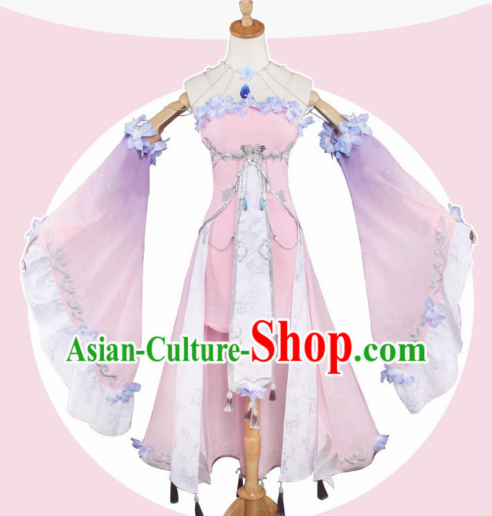 Top Grade Chinese Cosplay Peri Princess Costumes Ancient Swordswoman Pink Dress for Women