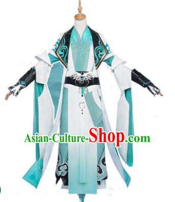 Chinese Traditional Cosplay Nobility Childe Costumes Ancient Swordsman Green Clothing for Men
