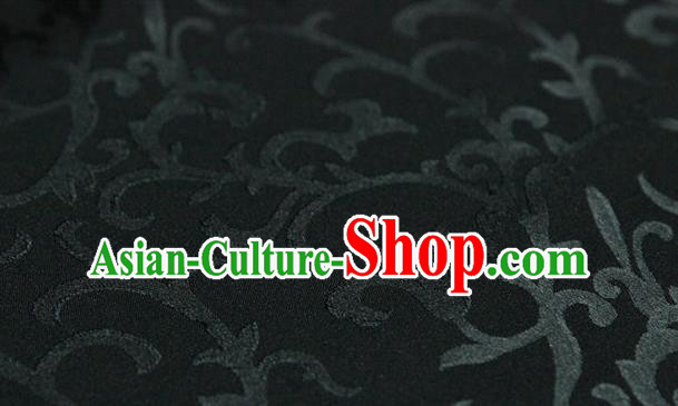 Asian Chinese Traditional Pattern Fabric Ancient Hanfu Jacquard Weave Black Brocade Silk Fabric Drapery Material