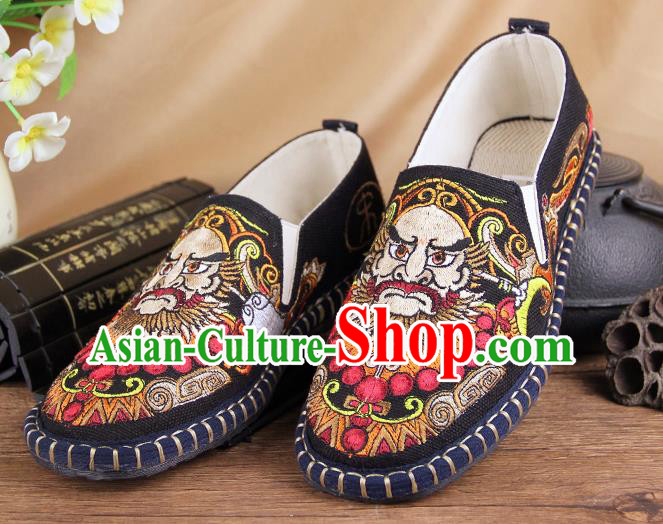 Chinese National Shoes Traditional Multi-layered Cloth Shoes Black Embroidered Shoes for Men