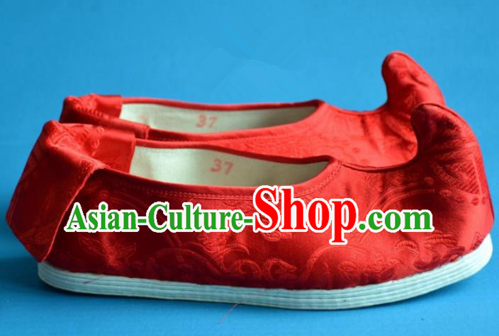 Chinese Ancient Handmade Cloth Shoes Traditional Tang Dynasty Princess Shoes Embroidered Red Shoes for Women