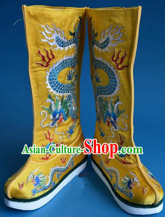 Chinese Traditional Beijing Opera Shoes Ancient Qing Dynasty Emperor Embroidered Boots for Men