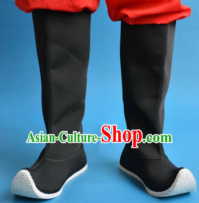 Chinese Traditional Beijing Opera Shoes Ancient Han Dynasty Swordsman Black Boots for Men