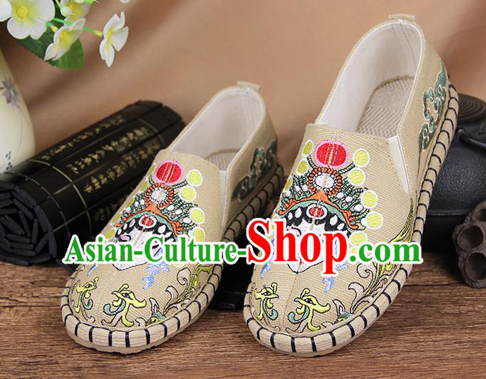 Chinese National Handmade Shoes Traditional Cloth Shoes Embroidery Beige Shoes for Women