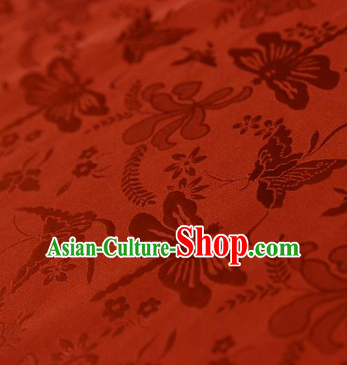 Asian Chinese Traditional Red Jacquard Silk Fabric Ancient Hanfu Brocade Fabric Drapery Material