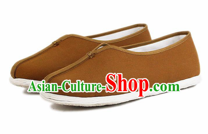 Chinese National Khaki Cloth Shoes Traditional Martial Arts Shoes Monk Shoes for Men