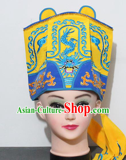 Chinese Traditional Peking Opera Old Gentleman Hat Ancient Emperor Yellow Hat for Men