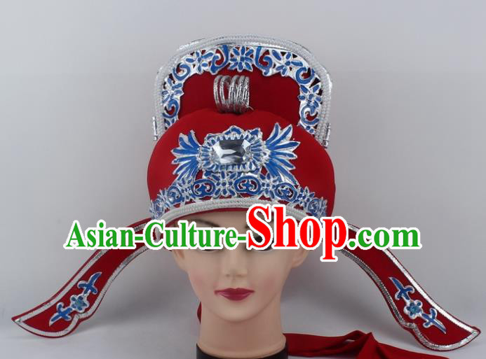 Chinese Traditional Peking Opera Niche Hats Ancient Scholar Red Hat for Men