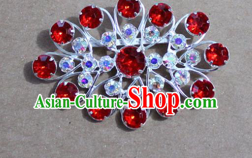 Chinese Traditional Peking Opera Diva Accessories Ancient Princess Red Crystal Brooch for Women
