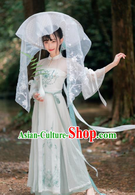 Chinese Ancient Ming Dynasty Young Lady Hanfu Dress Traditional Swordswoman Embroidered Costumes for Women