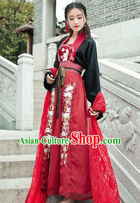 Chinese Ancient Tang Dynasty Nobility Lady Hanfu Dress Traditional Embroidered Costumes for Women