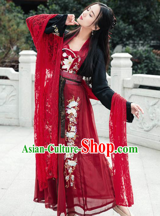 Chinese Ancient Palace Lady Hanfu Han Dynasty Imperial Concubine Queen Embroidered Historical Costumes