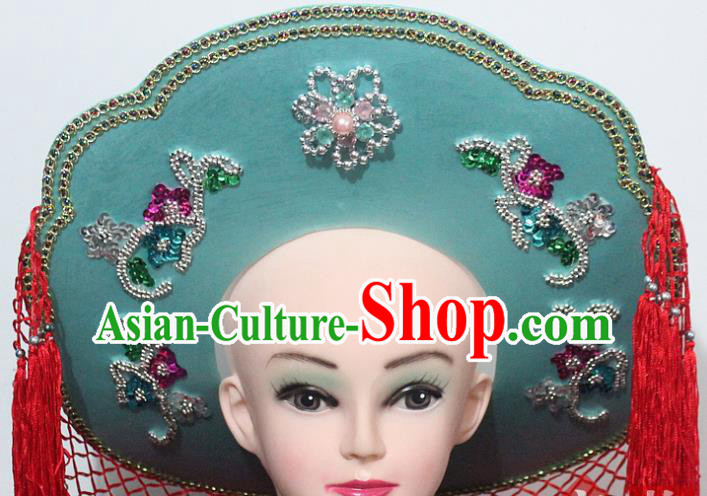 Chinese Traditional Peking Opera Fishing Female Hat Ancient Swordswoman Green Hat for Women