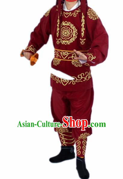 Chinese Traditional Peking Opera Takefu Wine Red Costumes Ancient Soldier Swordsman Clothing for Men