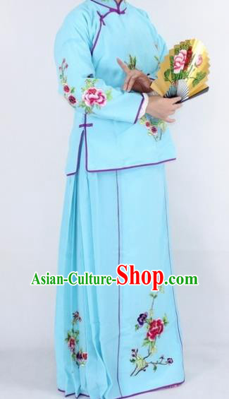 Chinese Traditional Peking Opera Young Lady Costumes Ancient Maidservants Blue Dress for Women