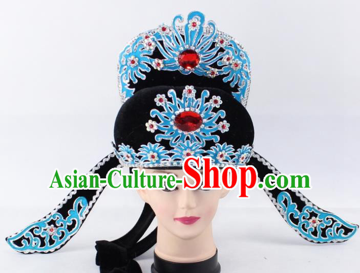 Chinese Traditional Peking Opera Niche Headwear Ancient Number One Scholar Black Hat for Men