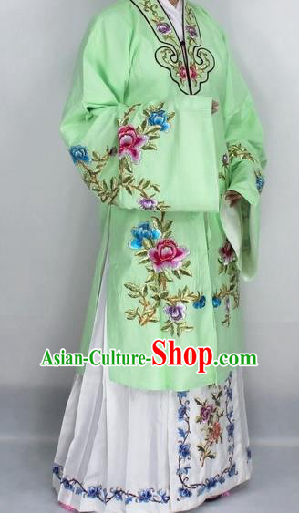 Chinese Traditional Peking Opera Nobility Lady Green Costumes Ancient Princess Embroidered Cloak for Women
