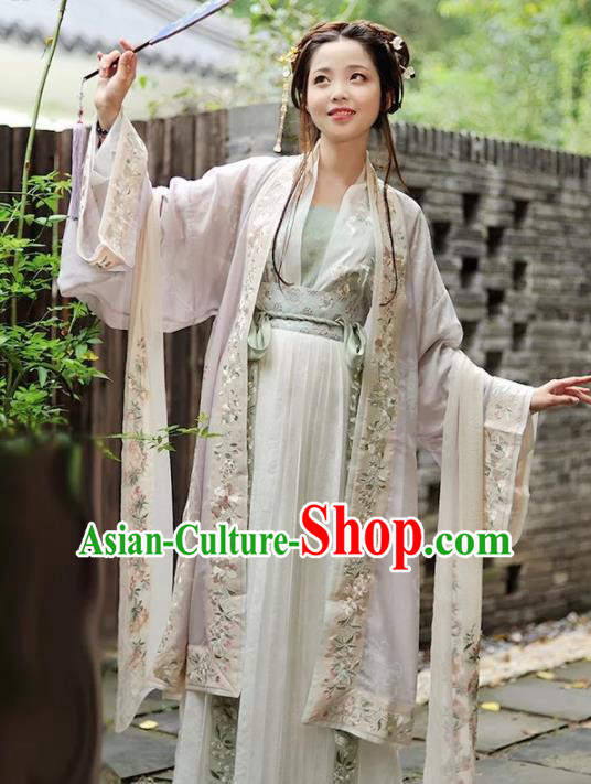 Chinese Ancient Song Dynasty Nobility Lady Embroidered Costumes Traditional Coquette Hanfu Dress for Women