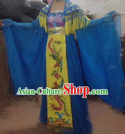 Traditional Chinese Classical Dance Costumes Ancient Tang Dynasty Imperial Consort Embroidered Blue Hanfu Dress for Women