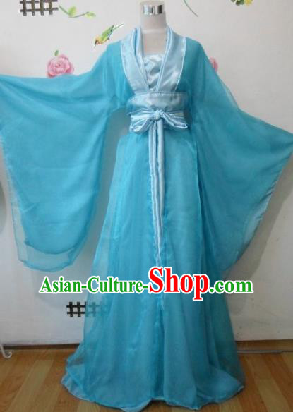 Traditional Chinese Tang Dynasty Classical Dance Costumes Ancient Princess Blue Hanfu Dress for Women