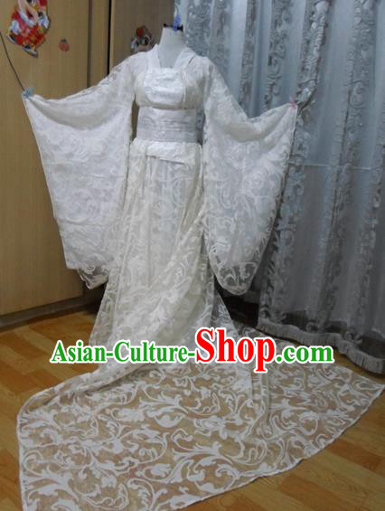 Traditional Chinese Tang Dynasty Classical Dance Costumes Ancient Imperial Consort Embroidered White Hanfu Dress for Women