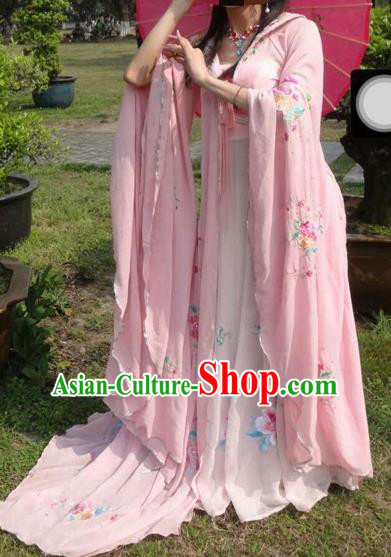 Traditional Chinese Ancient Fairy Embroidered Pink Hanfu Dress Tang Dynasty Imperial Consort Historical Costumes for Women