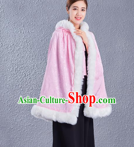 Traditional Chinese Ancient Princess Costumes Pink Satin Short Cloak for Women