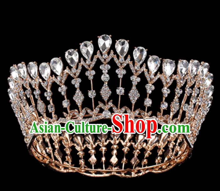 Baroque Style Bride Hair Accessories Queen Crystal Golden Royal Crown for Women