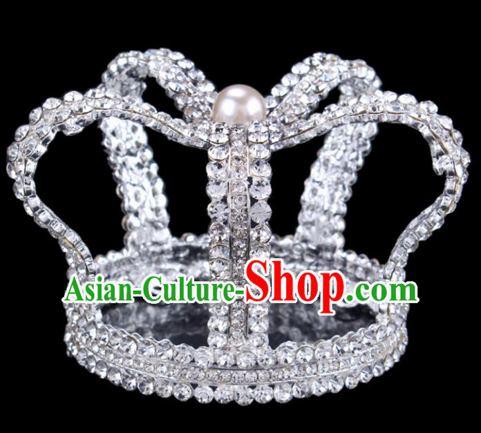 Baroque Style Bride Hair Accessories Queen Round Crystal Royal Crown for Women