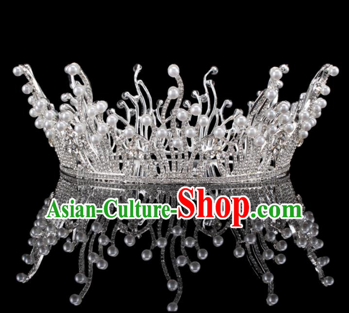 Baroque Style Bride Hair Accessories Princess Round Crystal Pearls Royal Crown for Women