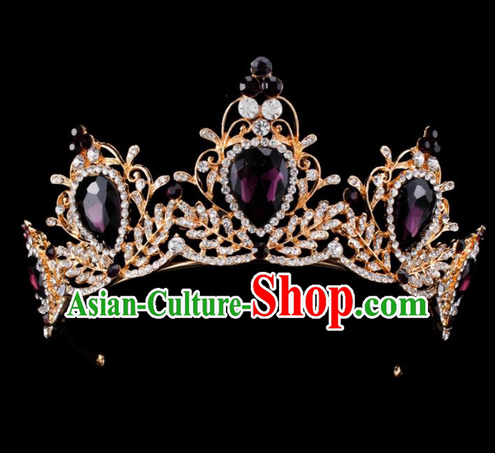 Baroque Style Bride Hair Accessories Queen Retro Purple Crystal Royal Crown for Women
