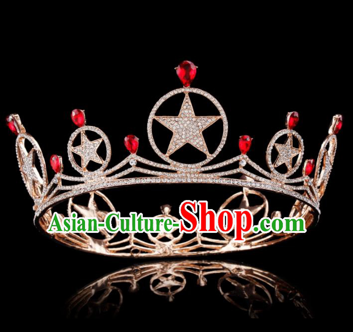 Baroque Style Bride Hair Accessories Queen Retro Crystal Stars Golden Royal Crown for Women