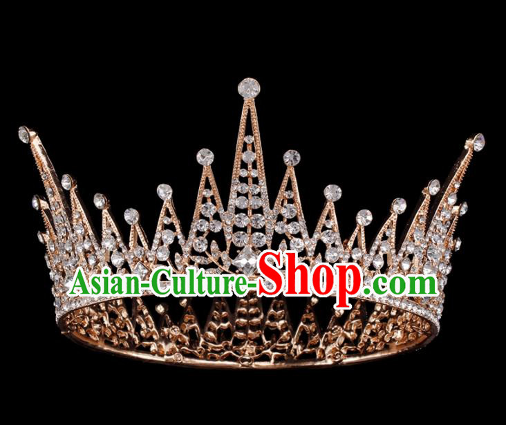 Baroque Wind Hair Accessories Bride Retro Golden Crystal Round Royal Crown for Women