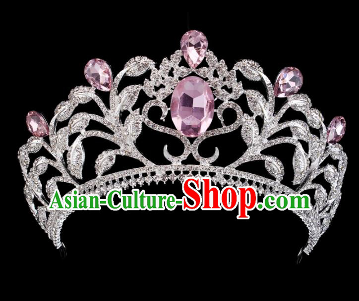 Top Grade Baroque Princess Retro Hair Accessories Bride Pink Crystal Royal Crown for Women