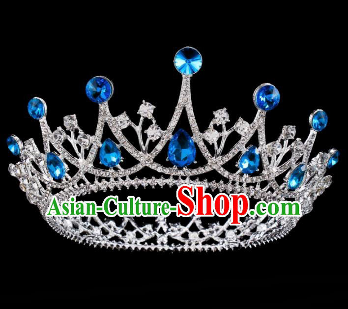 Baroque Wind Hair Accessories Bride Retro Blue Rhinestone Round Royal Crown for Women