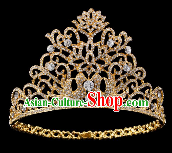 Top Grade Baroque Queen Golden Royal Crown Bride Retro Wedding Hair Accessories for Women