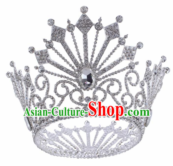 Top Grade Baroque Queen Crystal Argent Royal Crown Bride Retro Wedding Hair Accessories for Women