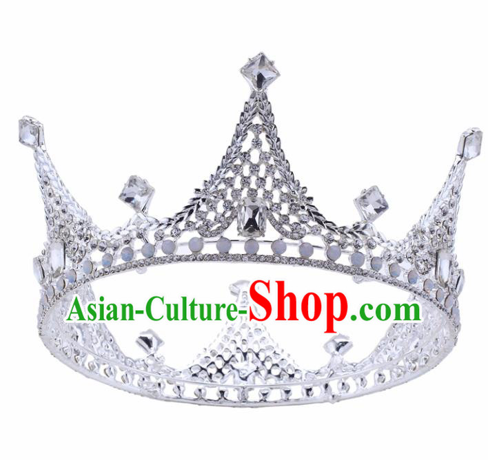 Top Grade Baroque Crystal Round Royal Crown Bride Retro Wedding Hair Accessories for Women