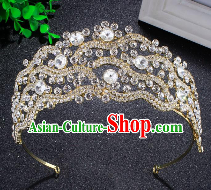 Top Grade Baroque Crystal Beads Royal Crown Bride Retro Wedding Hair Accessories for Women