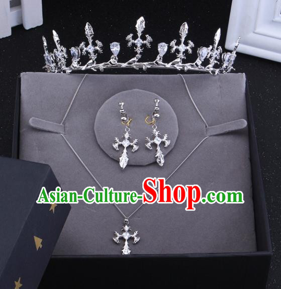 Top Grade Baroque Style Bride Jewelry Accessories Crystal Royal Crown Necklace and Earrings for Women