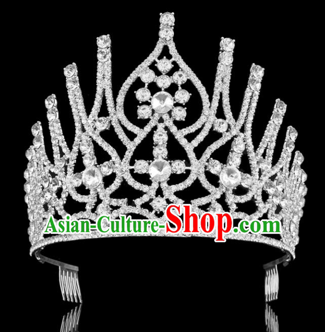Top Grade Baroque Style Handmade Crystal Royal Crown Bride Retro Wedding Hair Accessories for Women