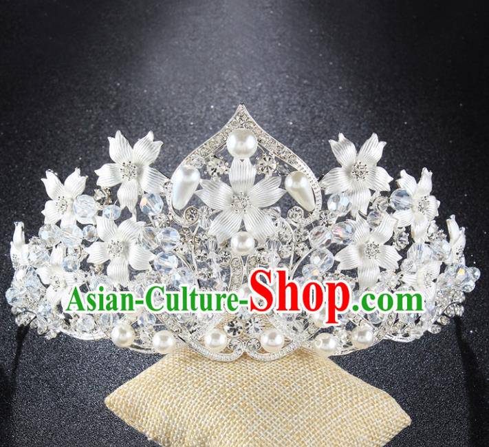 Top Grade Baroque Style Handmade Pearls Royal Crown Bride Retro Wedding Hair Accessories for Women
