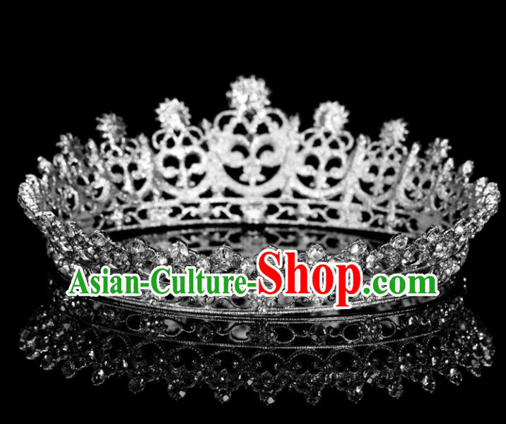 Top Grade Wedding Crystal Round Royal Crown Baroque Retro Handmade Hair Accessories for Women